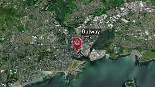 Galway City Map Zoom (Ireland) from Space to Earth