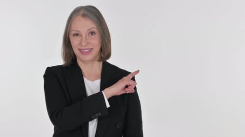 Pointing Businesswoman Showing Copyspace on White Background