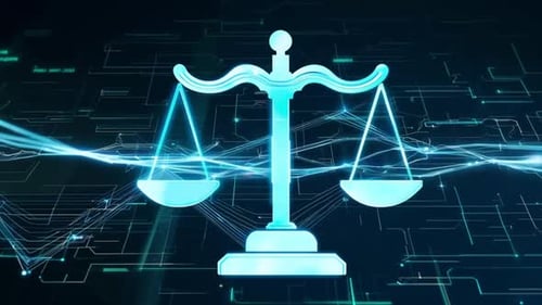 Digital Scales Of Justice With Network Background