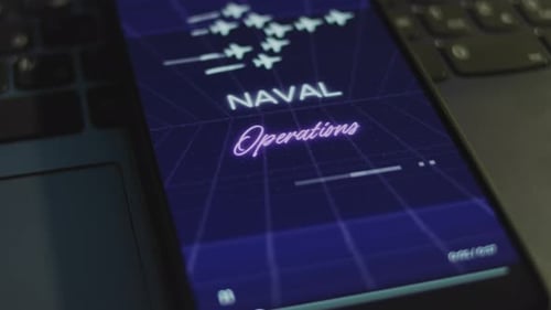 Naval Operations Inscription on Smartphone Screen with Dark Blue Background with Linear Perspective