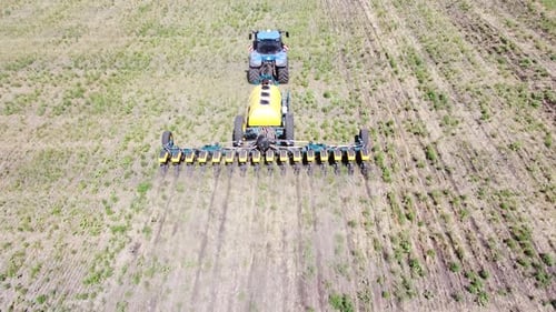 Blue Tractor O.A. Planting Canola On No Till Field