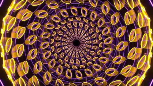 Purple And Yellow Neon Shape Kaleidoscope Tunnel Background Vj Loop In 4K