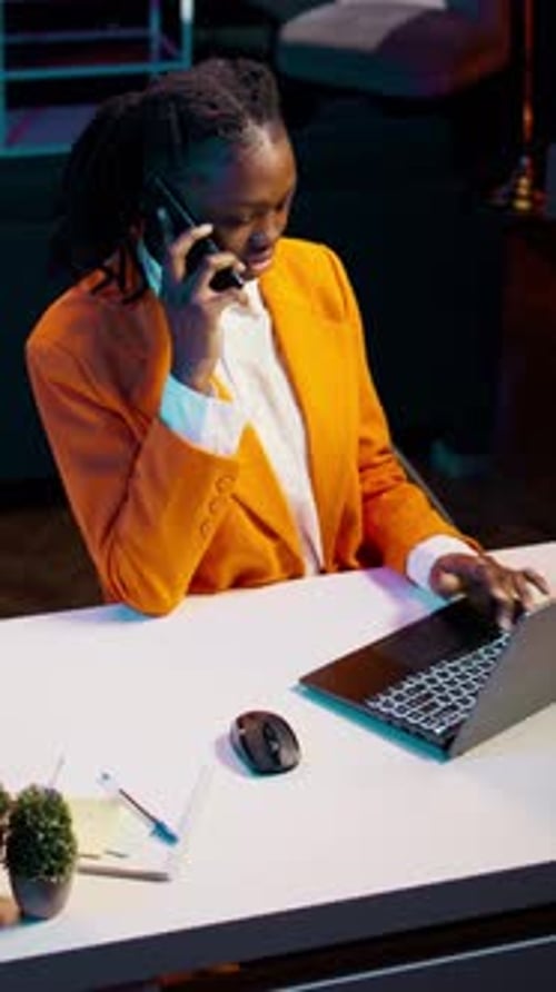 Vertical Video African American Student Answering Call on Mobile Phone Line