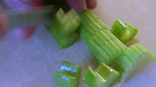 cutting celery close up