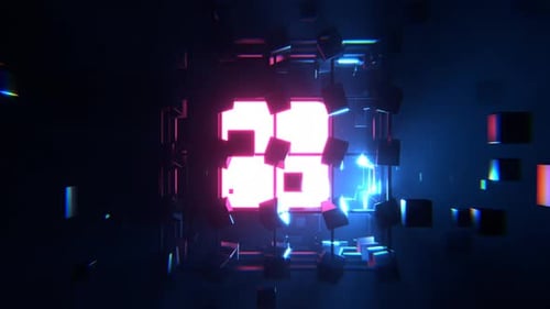 Pink And Blue Futuristic Spinning Cube In Digital Space Background Vj Loop In 4K