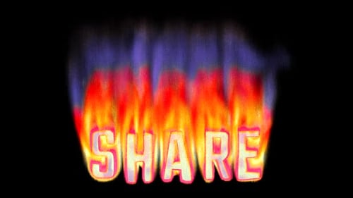 Share - Burning text in pixelated retro-styled fire. Loop 3d animation on alpha.