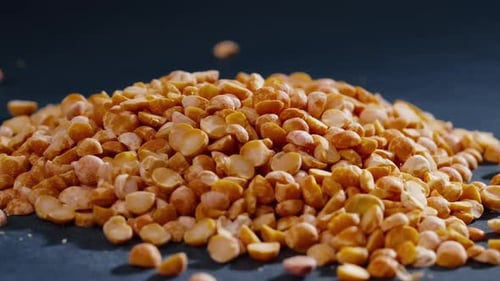 Close Up Yellow Peas Closeup Lies on Black and Blue Background Ukrainian Culture Light Protein Food
