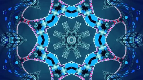Blue and pink kaleidoscope with large flower. Kaleidoscope VJ loop