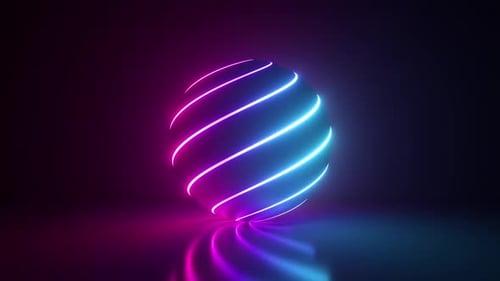 Vibrant neon orb pulsates with futuristic energy in dark studio