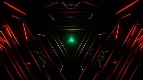 Los rayos de neón parpadean rítmicamente en un hipnótico y colorido bucle VJ