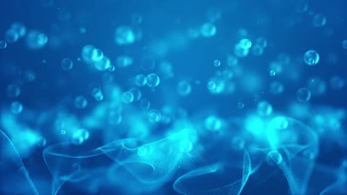 Abstract Blue Particle Waves and Bubbles Background