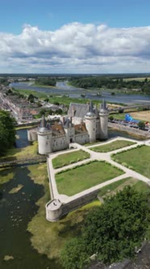 Aerial view of Chateau de Sully-sur-Loire, Loire Valley, France.