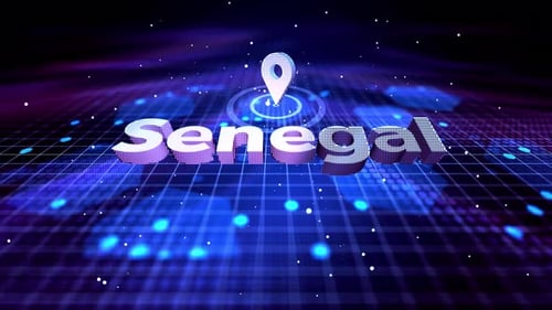 Futuristic Senegal 3D Text with Digital Location Pin Reveal