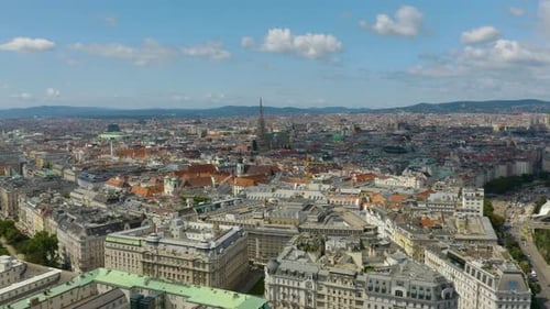 Drone Flying Away from Vienna, Austria. Perfect Summer Day
