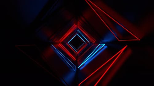 Red And Blue Neon Triangles Tunnel Background Vj Loop In 4K