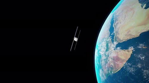 Exploring The Satellite Orbiting Earth Near Space Station And Spaceship