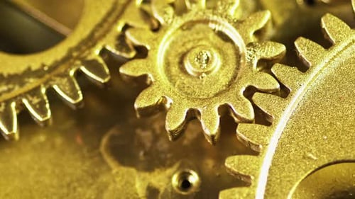 Golden Gears Turning in Close Up