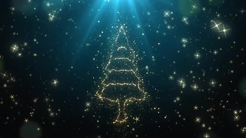Shimmering Golden Christmas Tree Particle Outline Animation