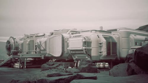 Raumschiff ruht auf Alien Rock