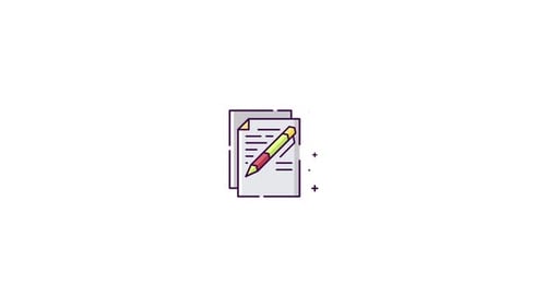 Flat Design Documents and Pencil Writing Icon Animation