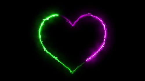 Neon Heart Isolated On Black Background Looped Green & Pink V9