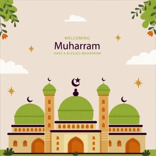 Animated Flat Design Muharram Greeting with Mosque and Islamic Symbols