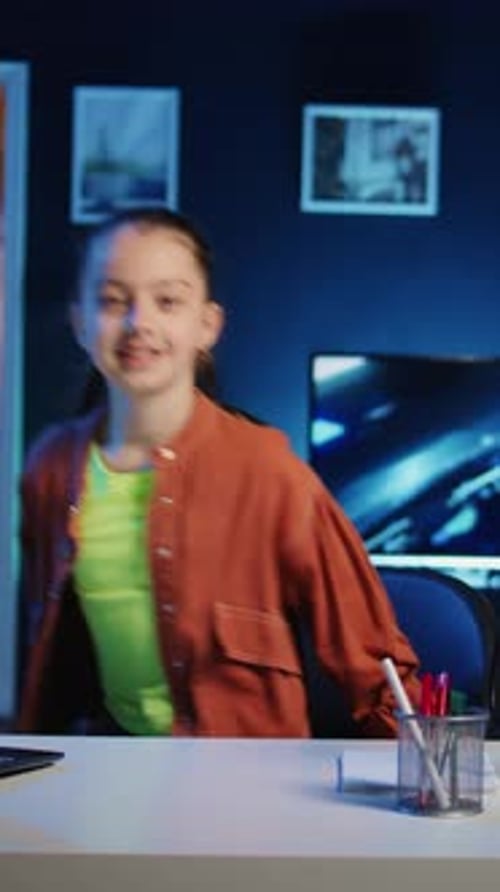 Kid Filming Video for Her Newly Opened Online Channel Presenting Herself to Audiences