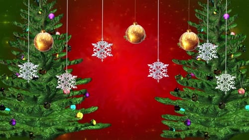 Animated Christmas Trees with Ornaments and Snowflakes Background