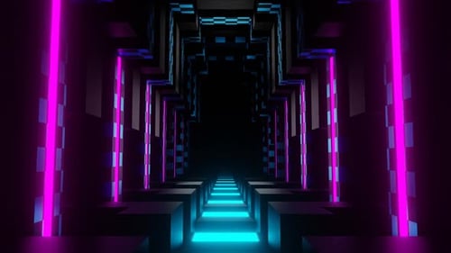 Black And Pink And Cyan Geometric Shapes Indoors Background Vj Loop In HD
