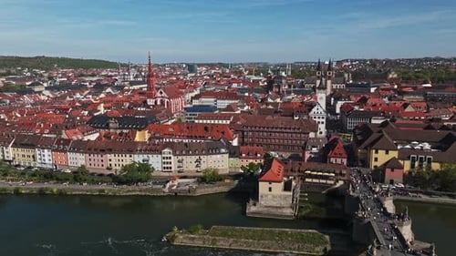 Aerial drone view of Würzburg’s city center (Altstadt), Germany .