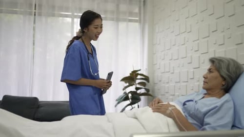 Senior female patient stay in hospital as inpatient.