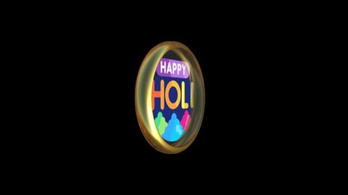 Happy Holi 3D Animated Golden Emblem
