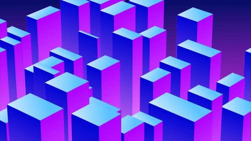Abstract 3d cubes rectangles blue gradient in the form of a big city. Video 4k, 60 fps