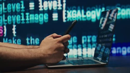 Man Work with Chat Gpt AI Online Connecting with AI and Using a Chat GPT IT Engineer Software