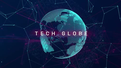Animated Tech Globe with Digital Network and Futuristic Particles
