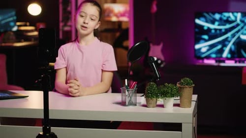Enthusiastic Child Vlogging in Home Recording Studio