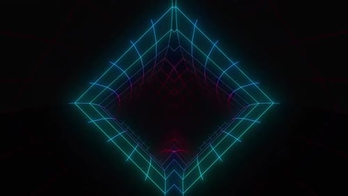 Vibrant neon grid tunnel with dynamic perspective effect