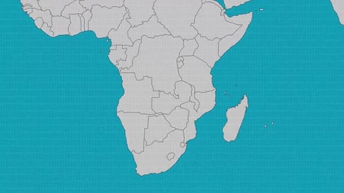 Animated Flat Design World Map Zoom to Zambia Highlight