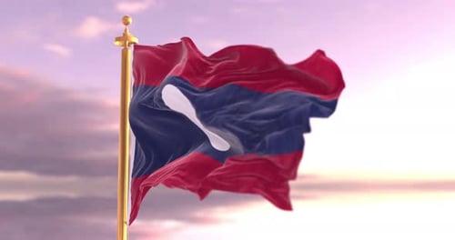 Realistic Laos National Flag Waving in Slow Motion