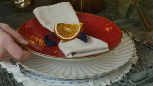 Festive Plate Setting for Holiday Meal Close Up