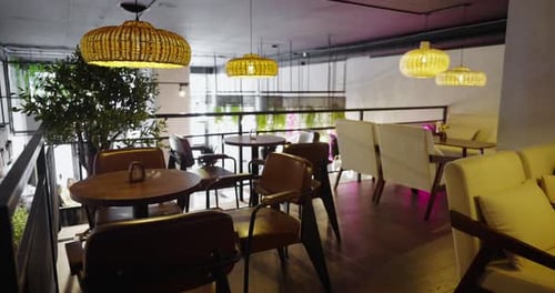 Visiting Cafeteria Nobody In Dining Hall Modern Interior With Furniture EcoFriendly Design