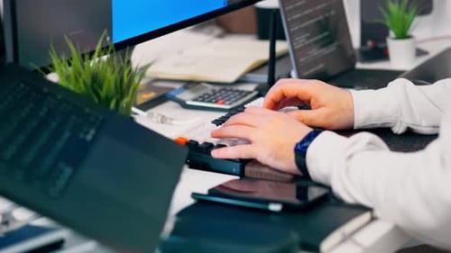 Software development workspace computer coding office desk