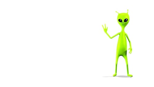 Animated Green Alien Character Waving and Presenting