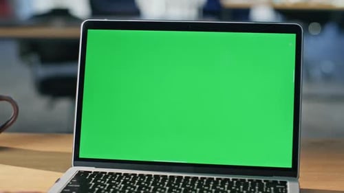 Employee Looking Mockup Laptop at Office Closeup Unrecognizable Businesswoman