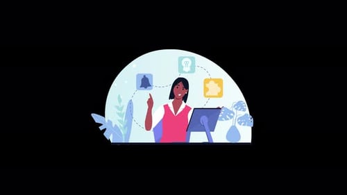 Mujer interactuando con la interfaz digital
