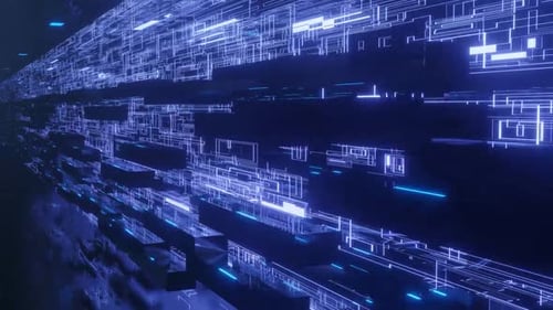 Glühende blaue digitale Schaltungen bilden eine abstrakte Datenarchitektur