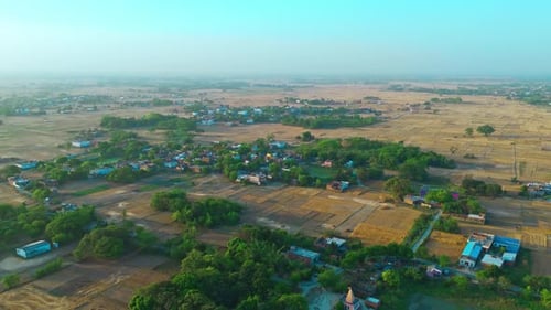 beautiful landscape of farmland and small village