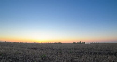 Flat Hill Meadow Timelapse at the Summer Sunrise Time Wild Nature and Rural Grass Field Sun Rays and