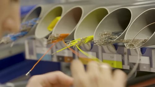 car electronics cable manufacturing plant, closeup on