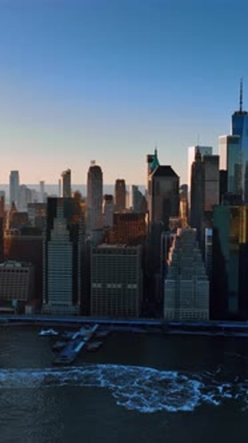 American metropolis architecture. New York city buildings aerial view. Vertical video